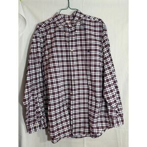 BROOKS BROTHERS Madison Button Up Oxford Mens XL Blue Maroon Check Long Sleeve